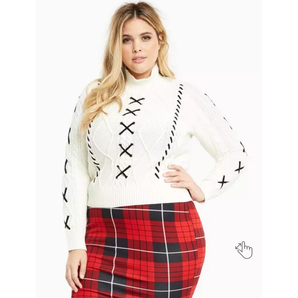 Torrid Lace Up Mock Neck Chunky Fall Holiday Academia Plus‎ Sweater Sz 4X